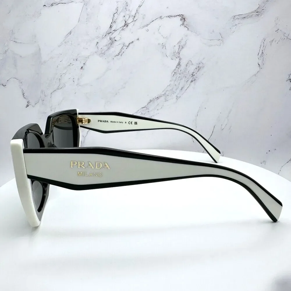 New Prada Sunglasses Womens Black White Symbole Logo Authentic Gold Logo Italy